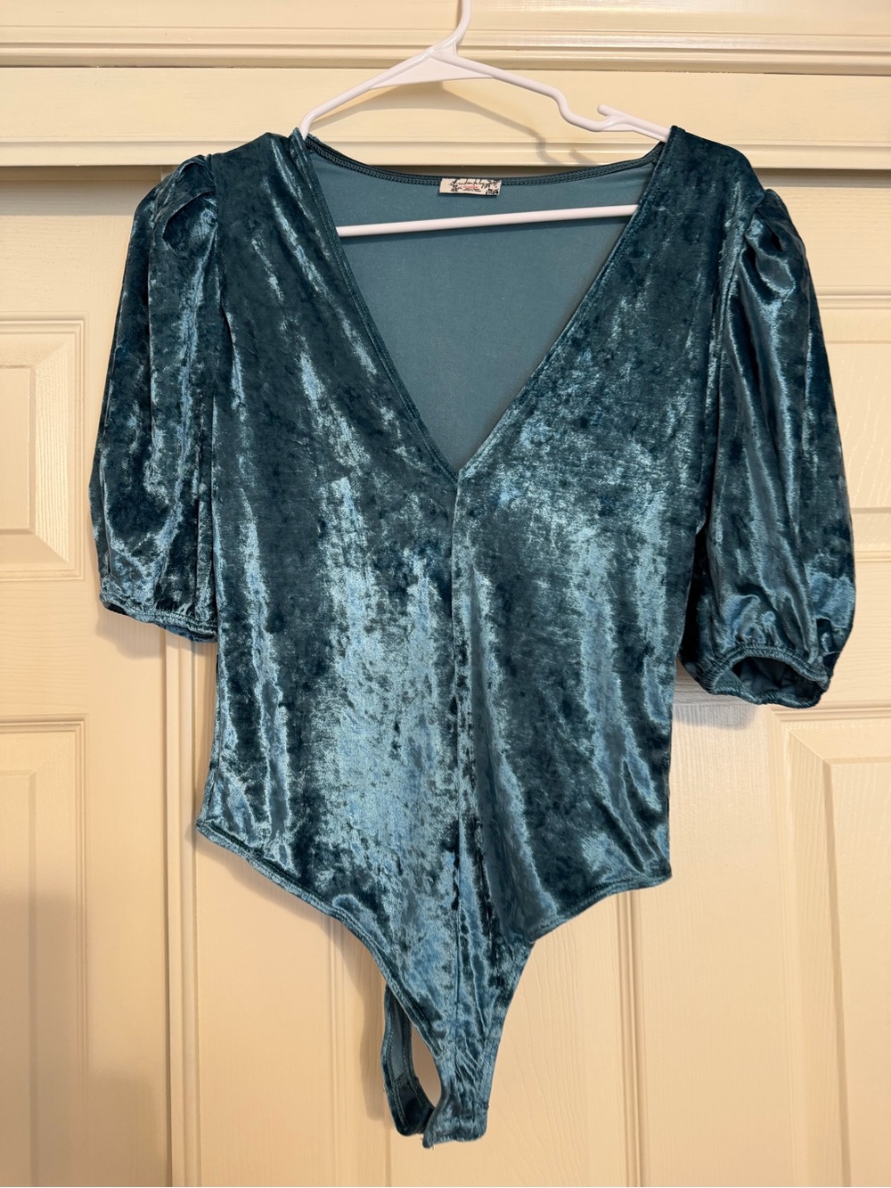 Free People Intimately Don't You Wish Velvet Puff Sleeve Deep Teal Bodysuit XS